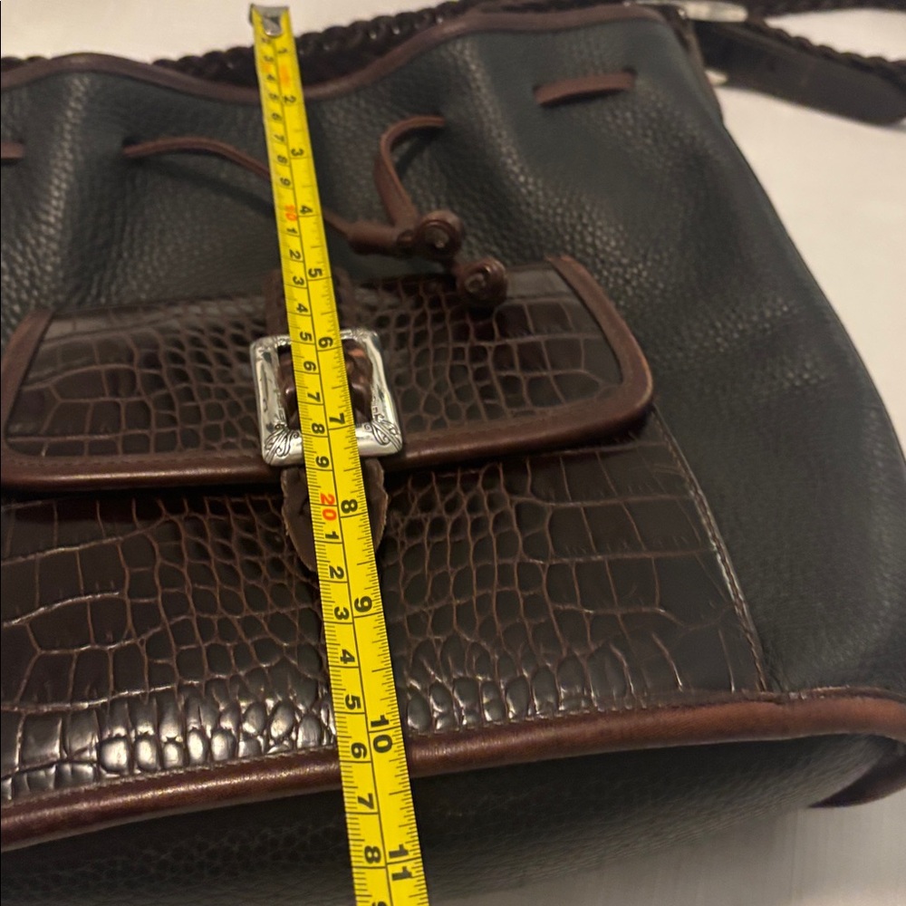 VTG Brighton Black & Brown silver Bucket Bag Crocodile print pebbled leather 90s - Picture 14 of 15